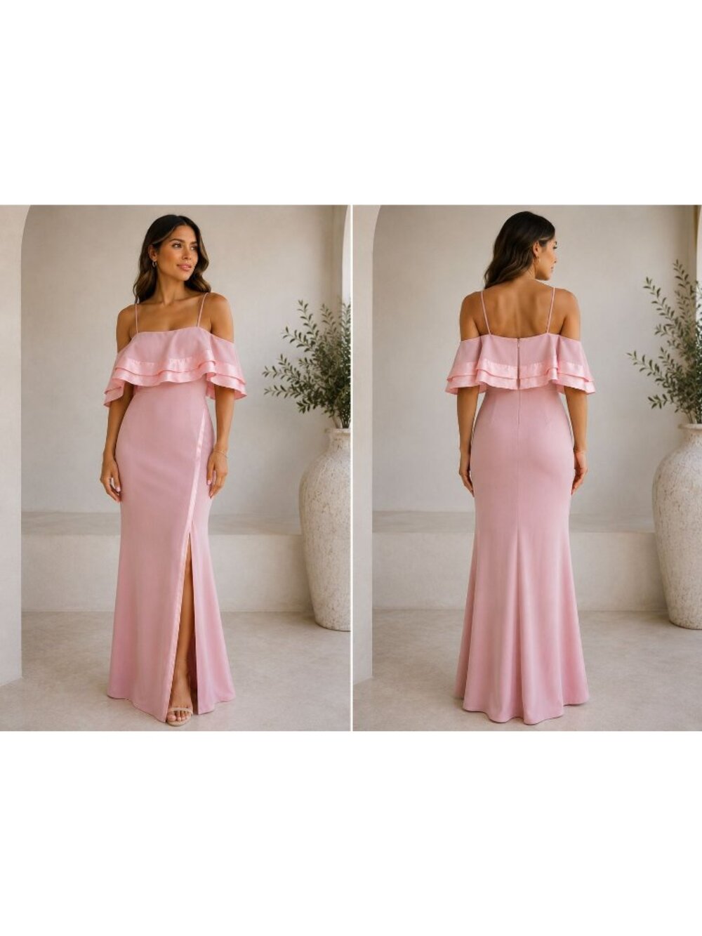 Lulus Women Maxi Dress Off-Shoulder Bodycon Size XS With Ruffle Layers